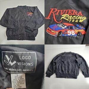 Silk RACING RACE CAR RIVIERA F1 Baja 1000 BLACK embroidered SILK JACKET large